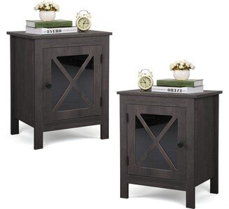 Global Pronex Set of 2 Nightstand, Bedside Furniture with X-Shaped Door, Bedroom End Table,Deep Gray