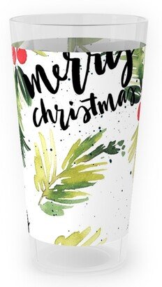 Outdoor Pint Glasses: Merry Christmas Red Berry Holly Outdoor Pint Glass, White