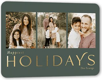 Holiday Cards: Simple Flair Holiday Card, Green, Gold Foil, 5X7, Holiday, Matte, Personalized Foil Cardstock, Rounded