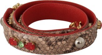 Brown Python Leather Crystals Shoulder Women's Strap