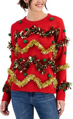 Planet Heart Juniors' Embellished Tinsel Long-Sleeve Sweater