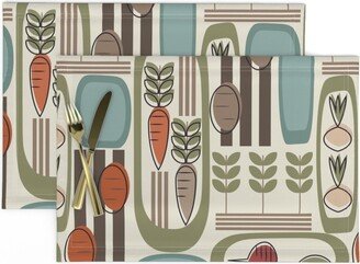 Retro Garden Placemats | Set Of 2 - Vegetable & Herb By Wolflingblue Neutral Earth Tones Cloth Spoonflower