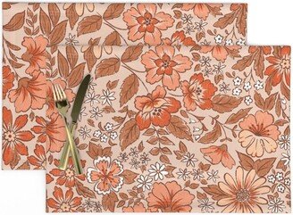 Terracotta Floral Placemats | Set Of 2 - Posey By Byre Wilde Autumn Vintage Warm Tones Earth Blush Cloth Spoonflower