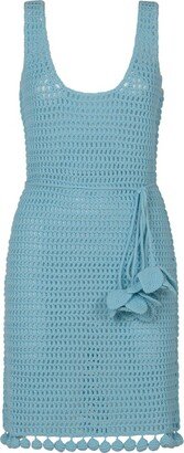 Crochet-Knit Belted-Waist Sleeveless Dress