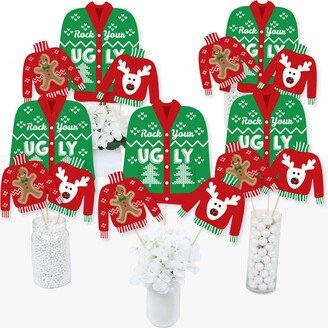 Big Dot Of Happiness Ugly Sweater - Holiday or Christmas Centerpiece Sticks - Table Toppers-Set of 15