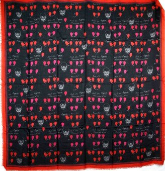 Women's Black / Red Modal / Wool Petal Skull Shawl Scarf 505219 1074