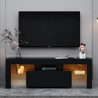 EDWINRAY Contemporary TV Stand with Color-changing LED Light for Lounge Room, Modern Central Entertainment TV Cabinet for Up to 55 TV