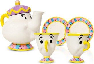 Ukonic Disney Beauty and the Beast Mrs. Potts Teapot Set With 2 Chip Cups and Saucers