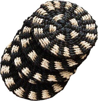 Likhâ Two-Tone Round Braided Coasters, Black And White Set Of Four - Natural Fiber