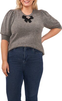 Crystal Bow Puff Sleeve Sweater