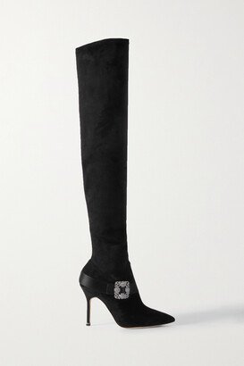 Plinianuthi 105 Buckled Satin-trimmed Suede Over-the-knee Boots - Black