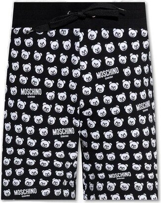 Allover Teddy Bear Printed Drawstring Swim Shorts