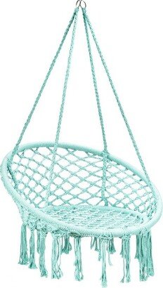 Hanging Hammock Chair Macrame Swing Handwoven Cotton Backrest Garden Turquoise