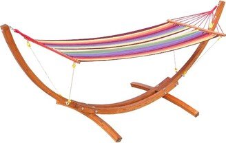 10' Wood Outdoor Hammock with Stand Rainbow Bed, Heavy Duty Roman Arc Hammock for Single Person for Patio Backyard Balcony, Multi Color