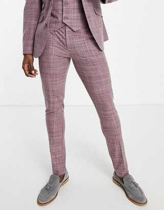 wedding skinny suit pants in burgundy crosshatch