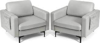 Set of 2 Leathaire Accent Armchair Single Sofa with Side Storage Pocket Light Grey