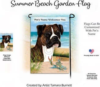 Boxer Brindle Uncropped Summer Beach Scene | Can Personalize With Pet/Family Name Garden Flag