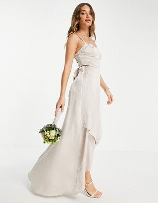 Bridesmaid corset detail bow back satin cami dress in mink