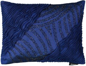 Mod Lifestyles Holiday Blue Collection Diagonal Ruffle With Beads Embroidery Lumbar Pillow, 13 X 18