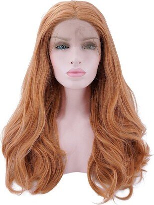 Unique Bargains Long Natural Curly Lace Front Wigs for Women with Wig Cap 18 Pink 1PC