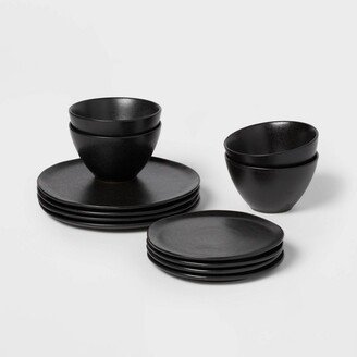 12pc Earthenware Houlton Dinnerware Set Black