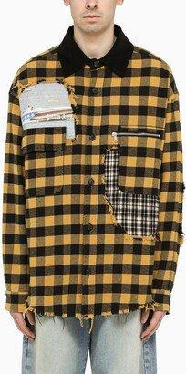 Yellow/black check patchwork shirt