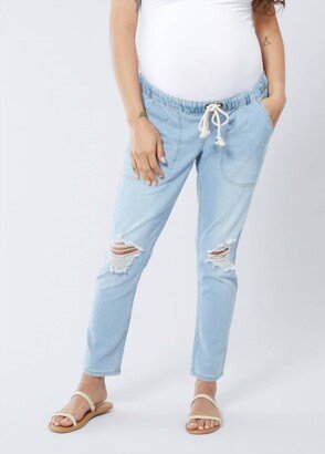 Drawstring Girlfriend Jeans In Light Wash