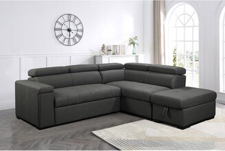 Miami Dark Grey Stain-Resistant Fabric Storage Sectional with Pullout Bed