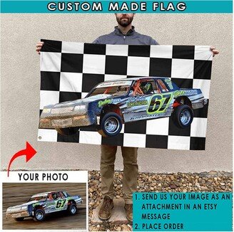 Dirt Track Racing Personalized Checkered Flag, Sprint Car, Late Model, Street Stock, Kart Racing, Midget Muscle Flag