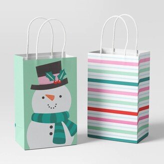 2ct Junior Tote Paper Handle Christmas Gift Bag Snowman/Stripes - Wondershop™