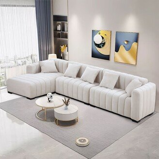 Magic Home 139'' Channel Tufted Sofa Velvet Upholstered Left Facing Chaise Modular Sofa