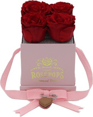 Rosepops Valentine's Day Pop Up Square Box with 4 Red Real Preserved Roses