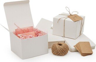 Stockroom Plus 30 Pack White Paper Gift Bo x es with Lids, Bulk Set with Twine and Gift Tags (5 x 5 x 3.5 In)