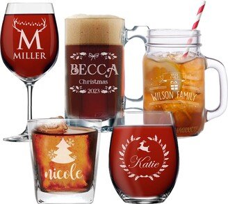 Personalized Christmas Holiday Glassware, Custom Drinkware, Secret Santa Wine Beer Gifts, Gifts