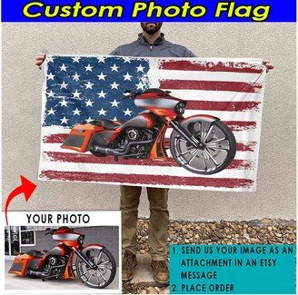 Biker Gifts Motorcycle Personalized American House Flag, Unique For Bikers, Lowriders, Chopper Biker, Bobber Flag