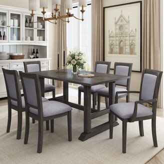 EDWINRAYLLC Vintage Trestle Dining Table Set of 7, Kitchen Wood Texture Table Set with 2 Arm Chairs and 4 Side Chairs for Rubber Wood Frame