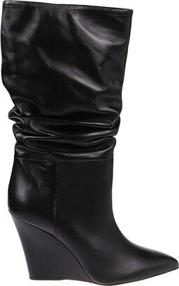 Gathered Pointed Toe Wedged Boots