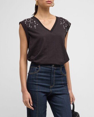 Bella Crystal-Embellished Silk Tee