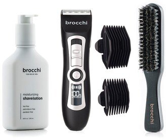 Sebastian Brocchi Brocchi Electric Trimmer, Boar Bristle Paddle Brush & Moisturizing Shave Lotion Bundle-AA