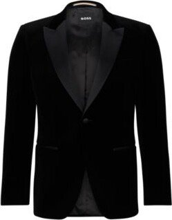 Slim-fit tuxedo jacket in pure-cotton velvet