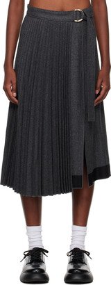 Gray Pleated Wrap Midi Skirt