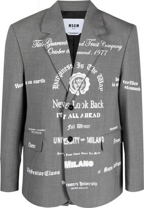 Text-Print Notched-Lapels Blazer