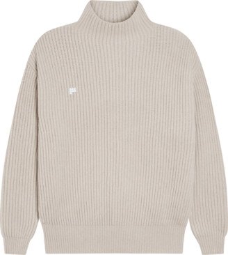 Recycled Cashmere Funnel-Neck Sweater — oatmeal S