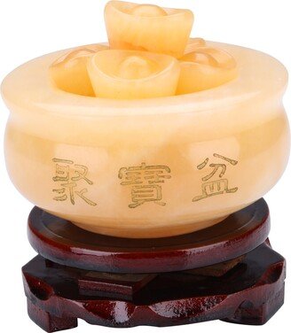 Feng Shui Decor Chinese Treasure Bowl With Rotating Wood Stand & 10 Pcs Ingot Yuan Bao