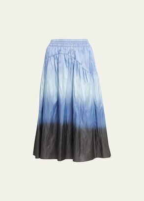 Dip-Dyed Smocked Ombré Midi Skirt