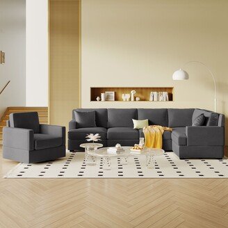 GEROJO L-Shaped Sofa Set with Sectional Modular Sofa and Swivel Recliner Chair, 2 Pillows, and Plush Cushions
