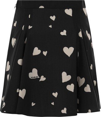 Heart Motif Printed Midi Skirt