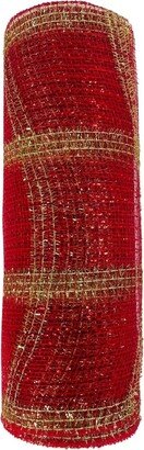 Craig Bachman Imports Ribbon Tinsel Mesh Red Gold Plaid 10.5 x 10Yds - 10.5x10YD