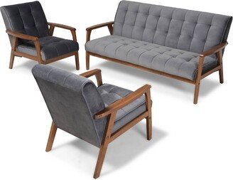 Asta Velvet Upholstered Wood Living Room Set Gray/Walnut