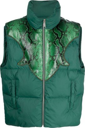 Snakeskin-Effect Panelled Padded Gilet